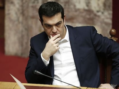 Alexis Tsipras no Parlamento grego em 5 de fevereiro.