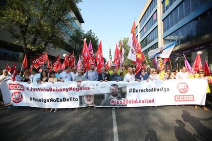 Manifestaci&oacute;n en apoyo a los sindicalistas, hoy en Madrid.