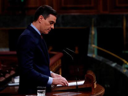 El presidente del Gobierno, Pedro Sánchez, este miércoles en el Congreso de los Diputados.