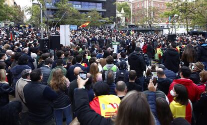 Acto de Vox este martes en la céntrica plaza de Daoiz y Velarde en Madrid.