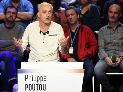 El candidato de izquierda Philippe Poutou en el debate presidencial franc&eacute;s