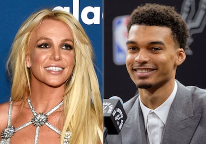 cantante Britney Spears; a la derecha, el jugador de San Antonio Spurs, Victor Wembanyama.