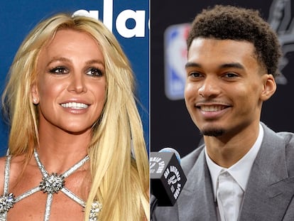 cantante Britney Spears; a la derecha, el jugador de San Antonio Spurs, Victor Wembanyama.