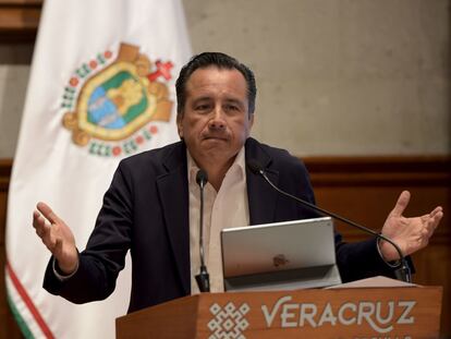 El gobernador Cuitláhuac García Jiménez en una conferencia de prensa en enero 2022 en Xalapa, Veracruz.