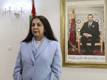 La embajadora marroquí en España, Karima Benyaich, en la sede del ministerio de Exteriores en al capital marroquí este jueves.