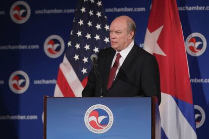 El ministro cubano Rodrigo Malmierca en la Cámara de Comercio de EE UU