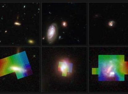Imágenes de varias galaxias vistas por el telescopio 'Hubble' (arriba) y el VLT (abajo).