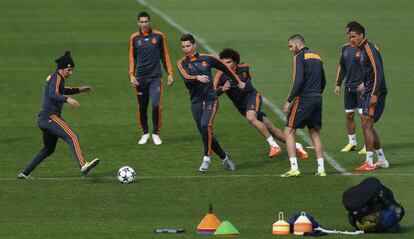 Jugadores del Real Madrid, durante el entrenamiento