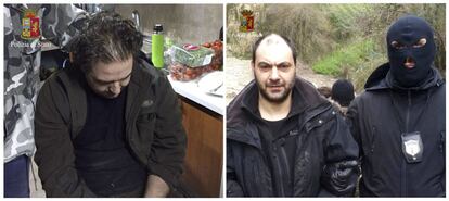Giuseppe Crea (izquierda) y Giuseppe Ferraro (d), los miembros de la 'Ndrangheta arrestados en imágenes divulgadas por la policía Italiana.