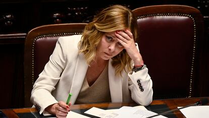 La primera ministra italiana, Giorgia Meloni, en una sesión de la Cámara de Diputados, este miércoles.