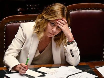 La primera ministra italiana, Giorgia Meloni, en una sesión de la Cámara de Diputados, este miércoles.