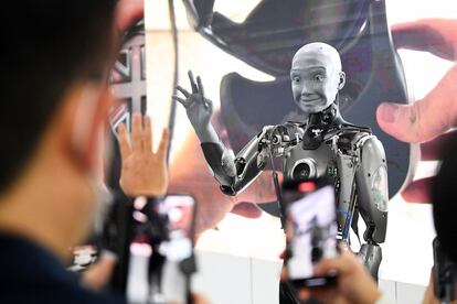 El robot humanoide AMECA, creado por la empresa Engineered Arts, en la feria de electrónica de Las Vegas de 2022. 