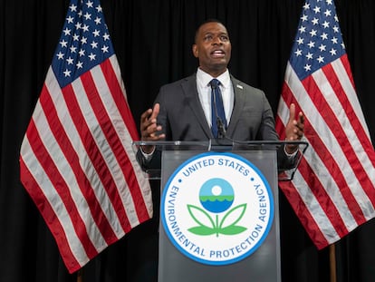 Environmental Protection Agency Administrator Michael Regan speaks during an event at the University of Maryland on Thursday, May 11, 2023, in College Park, Md.