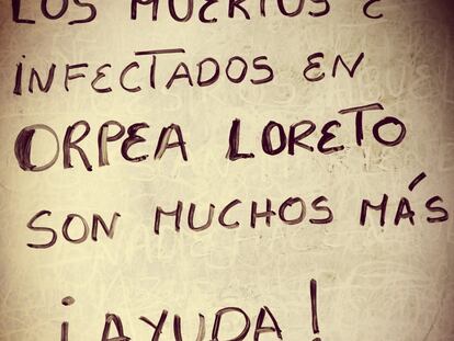 Nota de auxilio de trabajadores de la residencia de mayores Orpea Loreto.