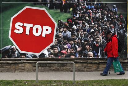 Cartel en Budapest de la campaña del Gobierno contra la inmigracion.