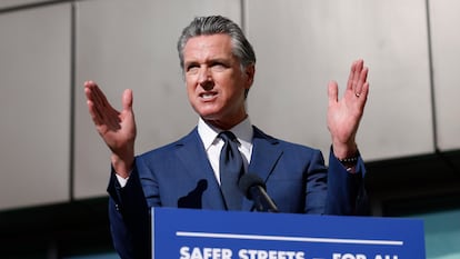 Gavin Newsom, the governor of California, speaks at a press conference held in late October in Los Angeles.