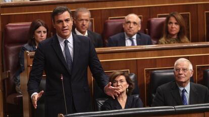 El presidente del Gobierno en funciones, Pedro Sánchez, durante una intervención en el Congreso.
