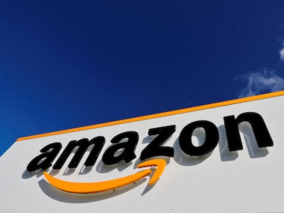 The logo of Amazon is seen at the company's logistics centre in Boves, France, October 6, 2021.