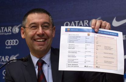 Bartomeu, l'any passat, amb els 'papers' de Neymar.