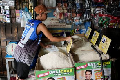 A vendor sells rice at a store in Quezon city, Philippines, on Monday, Aug. 14, 2023.