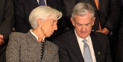 Christine Lagarde y Jerome Powell, presidentes del BCE y la Fed, en una reunión en Buenos Aires en 2020.