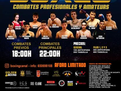 Cartel de los combates de boxeo de Castellón del 4 de febrero, en uno de los cuales participó Héctor González, fallecido 12 días después.