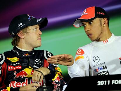 Sebastian Vettel y Lewis Hamilton en una foto de archivo.