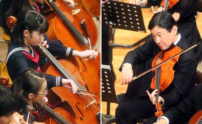 La princesa Aiko de Japón y, a la derecha, su padre, el emperador Naruhito, en un concierto de la Universidad Gakushuin de Tokio, en 2013.