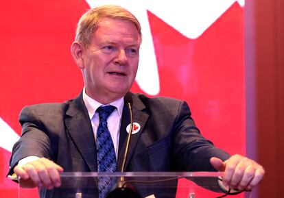 El embajador de Canadá en México, Graeme C. Clark, durante una conferencia en Ciudad de México, este 22 de agosto. 