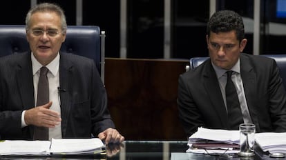 Renan Calheiros e Sergio Moro em debate no Senado