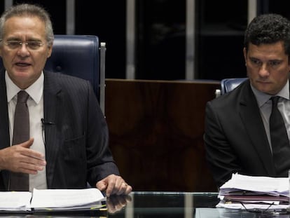 Renan Calheiros e Sergio Moro em debate no Senado