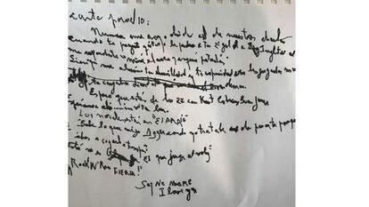 Carta manuscrita de Charly García a Diego Maradona.