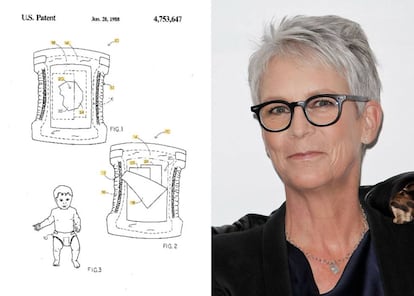 Em 1987, a atriz Jamie Lee Curtis se cansou de levar as fraldas num lugar e os lenços úmidos no outro, já que precisamos de ambos para trocar bem o bebê. Então inscreveu a patente desta invenção, aprovada um ano depois, <a href="https://patents.google.com/patent/US4753647" rel="nofollow" target="_blank">em que os lenços úmidos são alojados num compartimento dentro</a> da fralda, feito com um material suave para garantir o conforto do neném. Entendemos que os lenços eram extraídos da fralda nova com a retirada da velha.