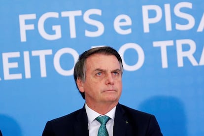 O presidente Bolsonaro nesta quarta-feira em um ato público em Brasília.