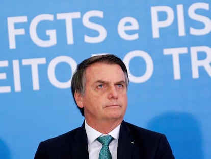 O presidente Bolsonaro nesta quarta-feira em um ato público em Brasília.