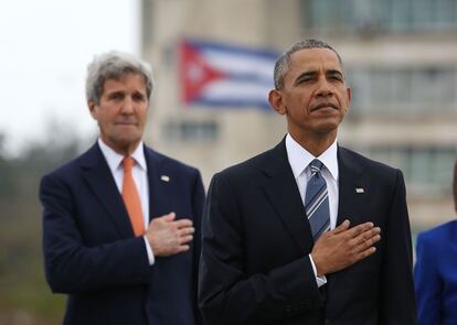 Kerry, junto a Obama en la Plaza de la Revoluci&oacute;n.