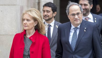 Catalan cultural department chief Mariàngela Vilallonga and Catalan premier Quim Torra.