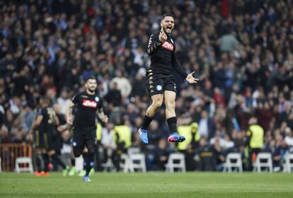 Insigne, del Nápoles, celebra su gol frente al Real Madrid.