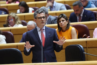 El ministro de Presidencia, Justicia y Relaciones con las Cortes del Gobierno de España, Félix Bolaños, este martes en el Senado.
