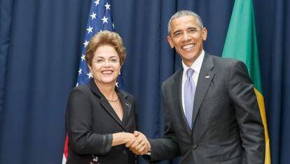 Dilma e Obama antes da reuni&atilde;o bilateral.