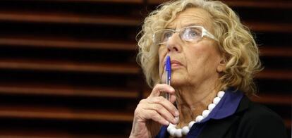 L'alcaldessa de Madrid, Manuela Carmena, durant una roda de premsa.