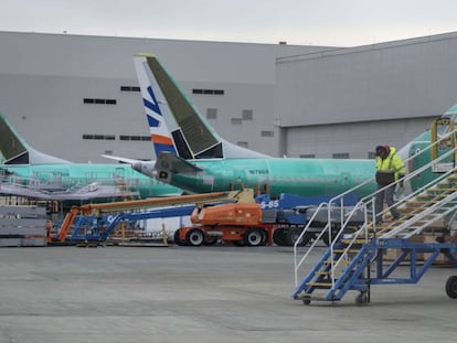 Aviões Boeing 737 Max no aeroporto de Seattle.