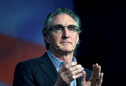 North Dakota Republican Governor Doug Burgum speaks to delegates at the Republican State Convention in Grand Forks, North Dakota, in 2018.