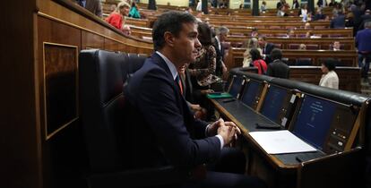 El presidente del Gobierno en funciones, Pedro Sánchez, este miércoles en el Congreso.