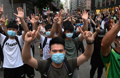 Manifestacin ayer en Hong Kong contra la nueva ley de seguridad impuesta por Pekn.