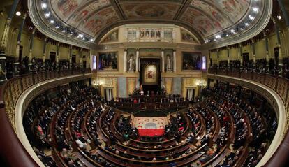 Vista del hemiciclo del Congreso de los Diputados durante el acto de celebración de los 40 años de la Constitución. 