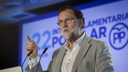 Mariano Rajoy en la 22a trobada interparlamentària del PP a Alboraia, València.