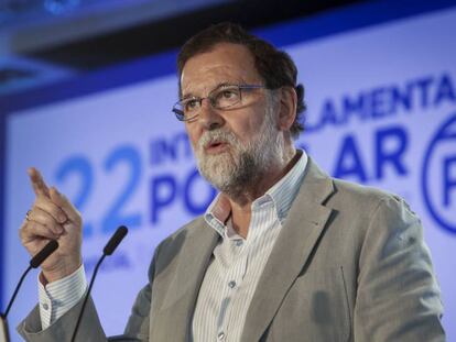 Mariano Rajoy en la 22a trobada interparlamentària del PP a Alboraia, València.