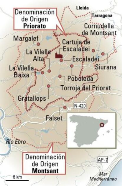 Mapa del Priorat, en Tarragona.