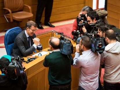 Alberto Núñez Feijóo, durante la sesión de investidura en el Parlamento gallego.
